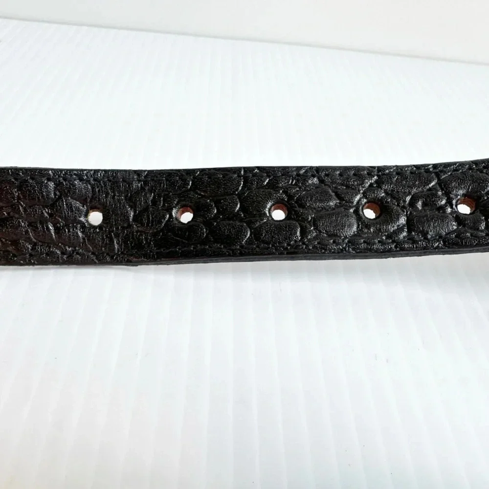 Vintage Crocodile, Woven Leather Belt Black Silver Decorative Buckle